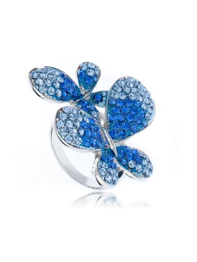 Exaggerated Double Blue Butterflies Rhinestones Alloy Ring
