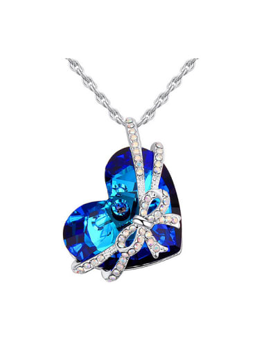 Fashion Blue Heart austrian Crystal Little Bowknot Alloy Necklace