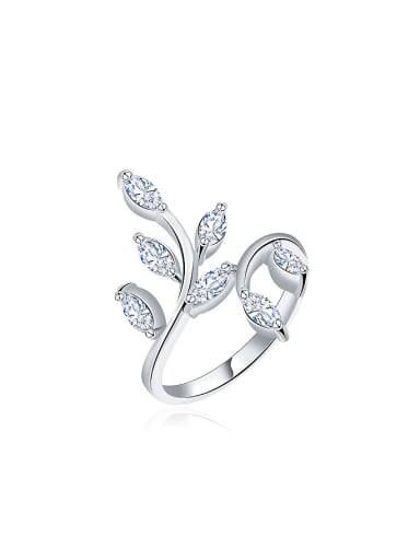 Elegant Silver Plated Leaf Shaped Zircon Ring