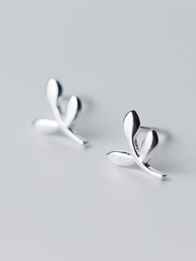 S925 Silver Fresh Leaf Shaped  Stud Earrings