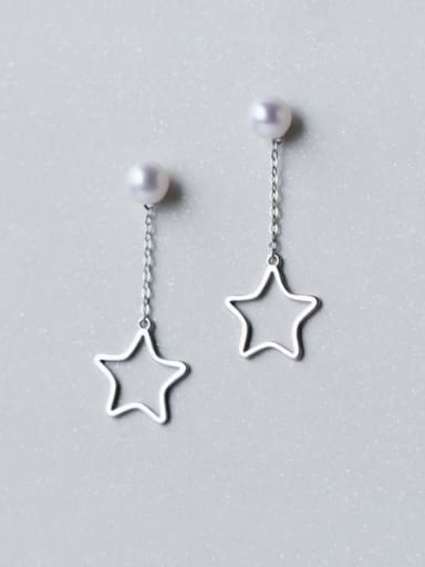 S925 silver natural freshwater pearl star drop threader earring