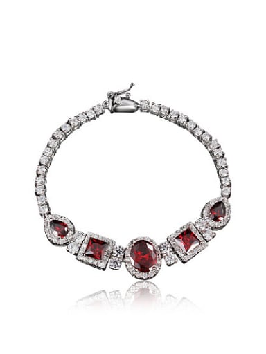 Exquisite Red Zircon Platinum Plated Copper Bracelet