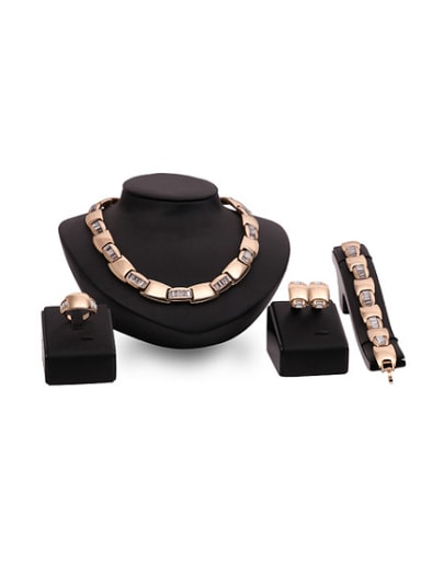 custom Alloy Imitation-gold Plated Fashion Rhinestones Four Pieces Jewelry Set