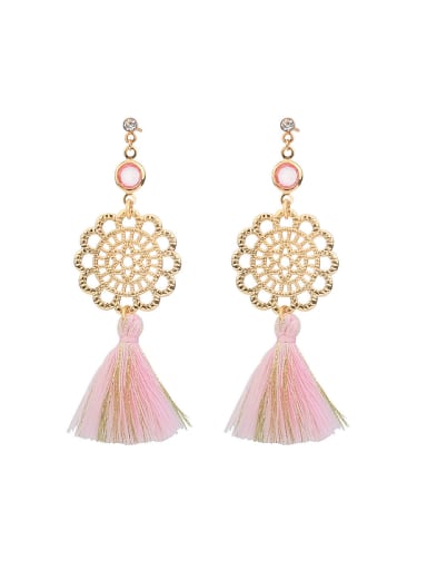 Ethnic style Pink Tassel Gold Plated Alloy Drop Earrings