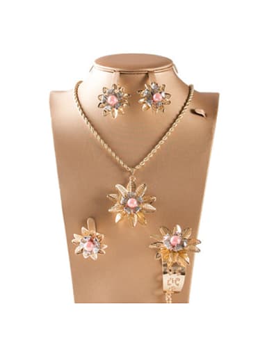 Flower Artificial Stones Four Pieces Jewelry Set