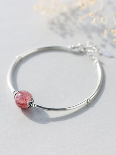 Fresh Pink Round Shaped Crystal S925 Silver Bracelet
