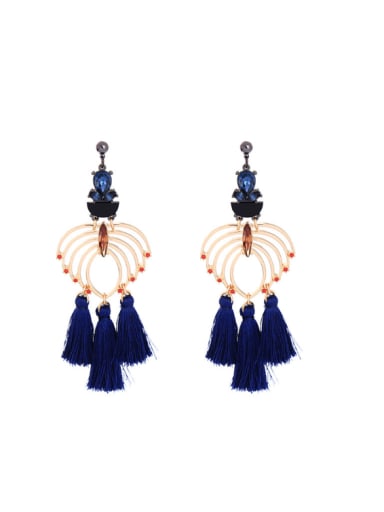 Elegant Blue Tassel Women Long Drop Earrings