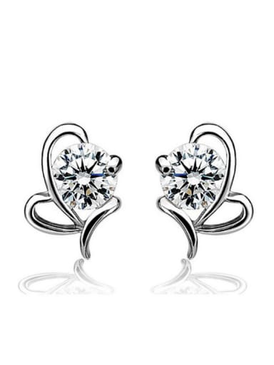 Heart Shaped Shining Zircons Women Stud Earrings