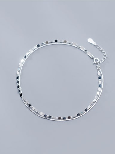 925 Sterling Silver With Platinum Plated Simplistic Irregular Double layer Anklets