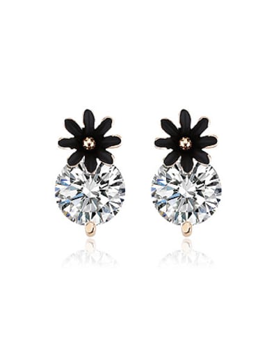 Fashion Black Flower Zircon Stud Earrings