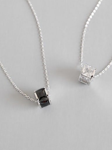 Sterling Silver minimalist geometric black and white zircons short necklace