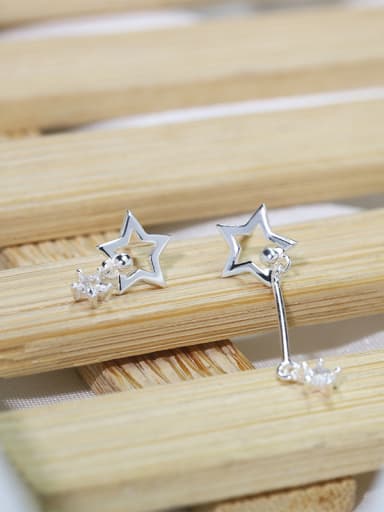Asymmetrical Star Cubic Rhinestone 925 Silver Stud Earrings