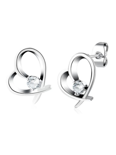 Platinum Plated Heart Shaped Glass Stud Earrings