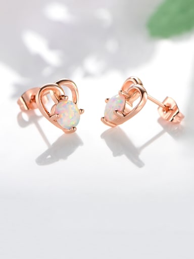 925 Sterling Silver With Opal Simplistic Heart Stud Earrings