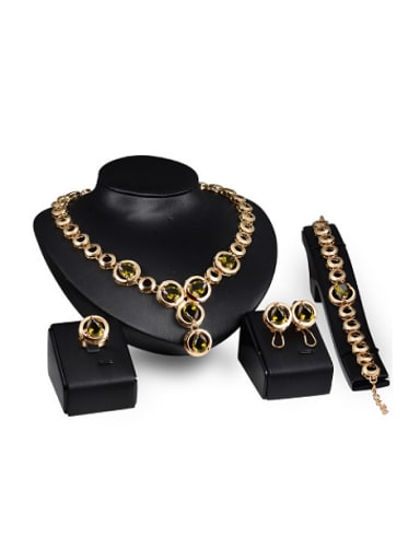 Alloy Imitation-gold Plated Fashion Artificial Stones Round Four Pieces Jewelry Set