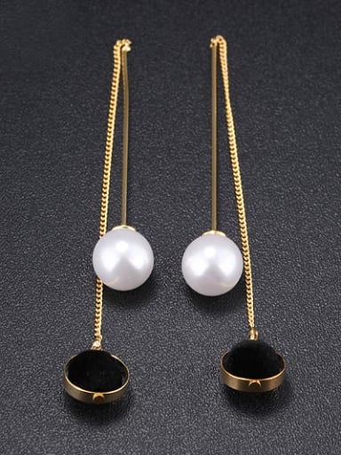 Fashion Black Round Artificial Pearl Drop Earrings