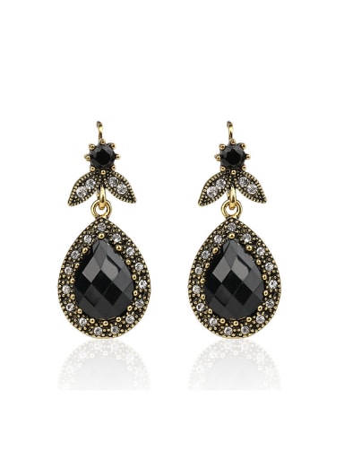 Retro style Black Resin stones Crystals Alloy Earrings