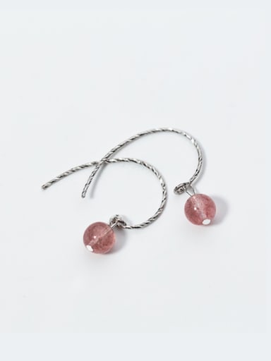 Fresh Pink Round Shaped Crystal S925 Silver Drop Earrings