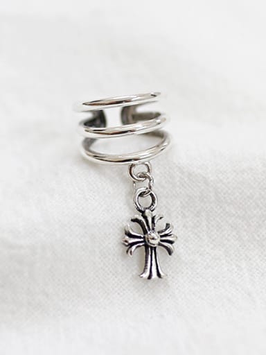 Personalized Little Cross Three-band Silver Clip On Earring