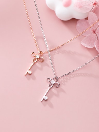 925 Sterling Silver With  Cubic Zirconia Simplistic Irregular Key Necklaces