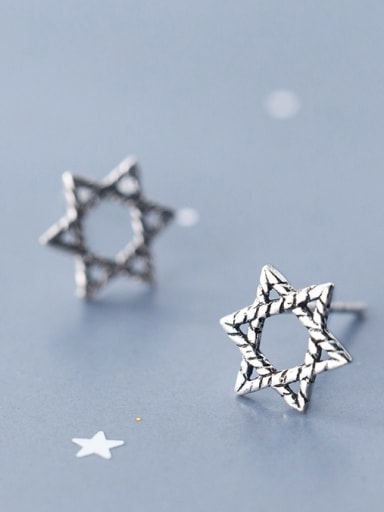 925 Sterling Silver With Silver Plated Simplistic Hexagonal Star Stud Earrings