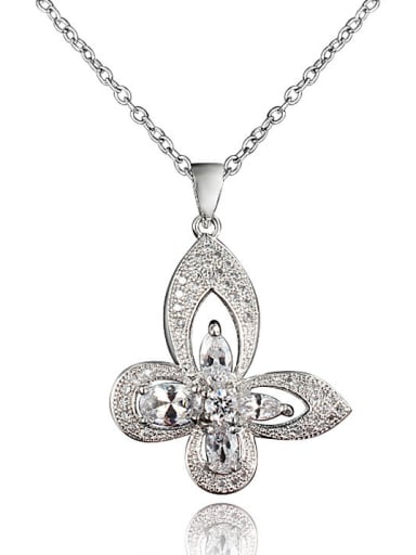 Shimmering Platinum Plated Butterfly Shaped Zircon Necklace