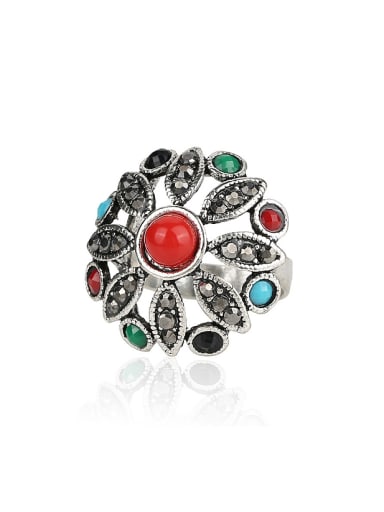 Exquisite Flower Resin stones Grey Crystals Alloy Ring