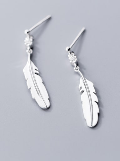 925 Sterling Silver With Silver Plated Trendy Feather Drop Earrings