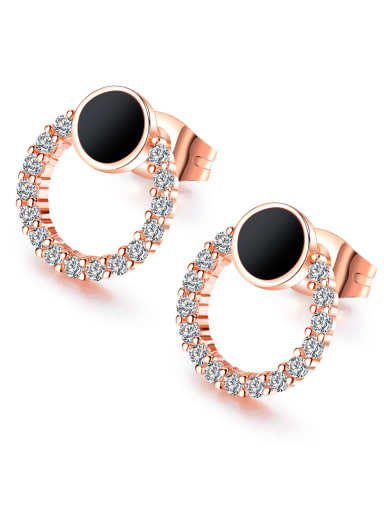 Stainless Steel With Rose Gold Plated Fashion Round Earrings