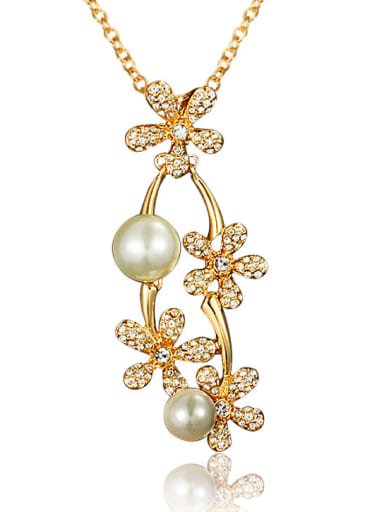 Women Elegant 18K Gold Artificial Pearl Flower Necklace