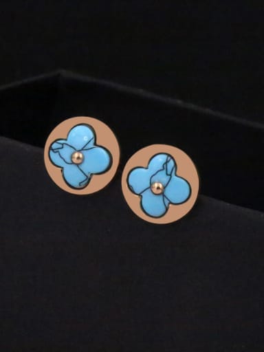 Turquoise Geometric Shaped Flower Pattern Stud Earrings