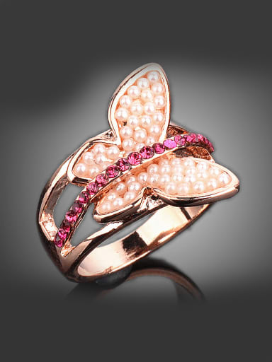 Personalized Exaggerated Imitation Pearls-accented Butterfly Alloy Ring
