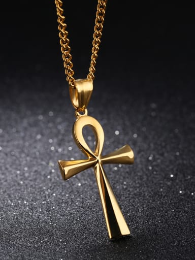Stainless Steel With Gold Plated Personality Ancient Egypt Cross Necklaces