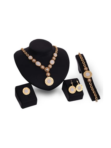 custom Alloy Imitation-gold Plated Vintage style Rhinestones Round Four Pieces Jewelry Set