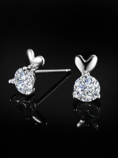 Tiny Cubic Zircon 925 Sterling Silver Cute Heart Stud Earrings