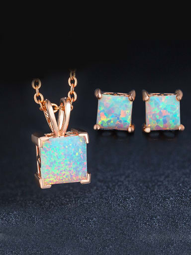 Square Opal Stone Two Pieces Set