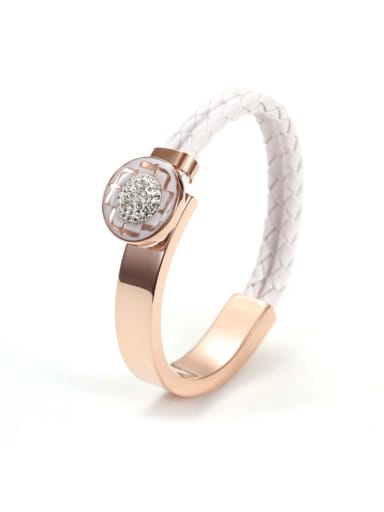 Europe And The United States Wide Woven Leather Rose Gold Titanium Bracelet