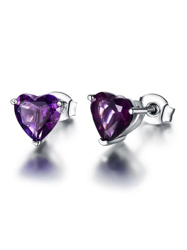 Heart-shaped Amethyst Gemstone stud Earring