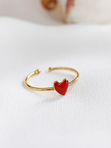 Sterling silver red enamel love heart free size ring