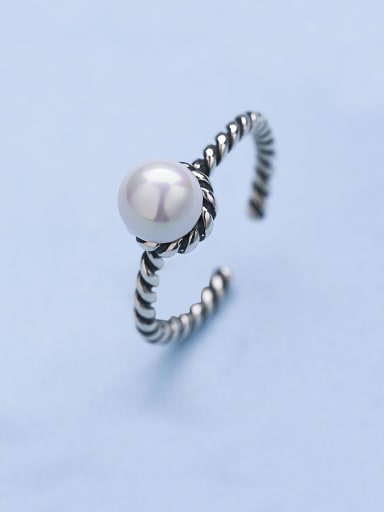 S925 Silver Ring female fashion silver shell pearl silver ring simple twisted rope