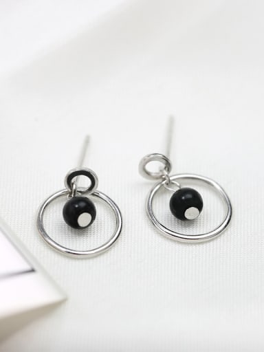 Simple Black Bead Hollow Round 925 Silver Stud Earrings