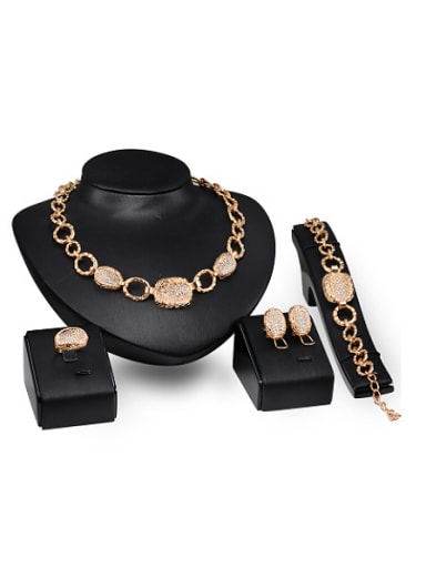 Alloy Imitation-gold Plated Fashion Rhinestones Oval shaped Four Pieces Jewelry Set