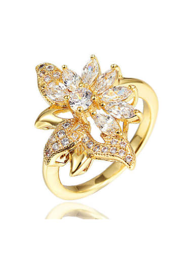 Shimmering 18K Gold Plated Flower Shaped Zircon Ring