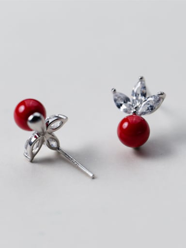 Exquisite Red Shell Flower Shaped S925 Silver Stud Earrings