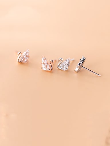 925 Sterling Silver With Cubic Zirconia Classic Swan Stud Earrings