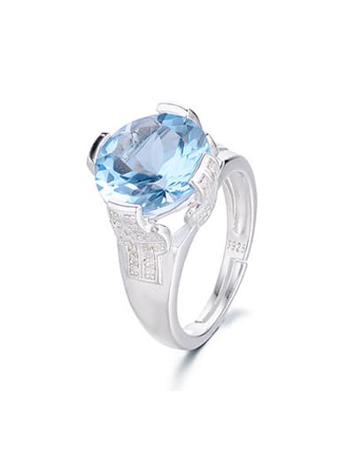 Platinum Plated Sapphire Gemstone Zircon Ring