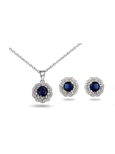 All-match Blue Sunflower Shaped Zircon Two Pieces Jewelry Set