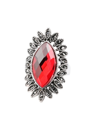 Retro style Oval Red Glass Grey Rhinestones Alloy Ring