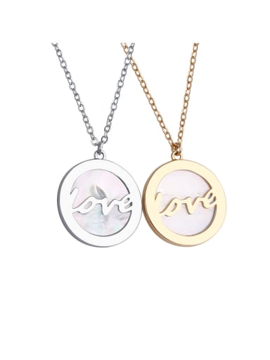 925 Sterling Silver With Shell Simplistic Round LOVE Necklaces