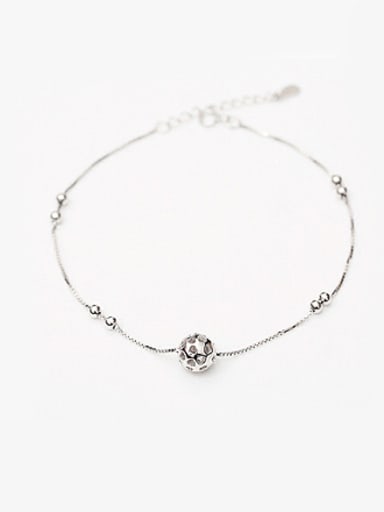 Simple Hollow Bead Silver Anklet
